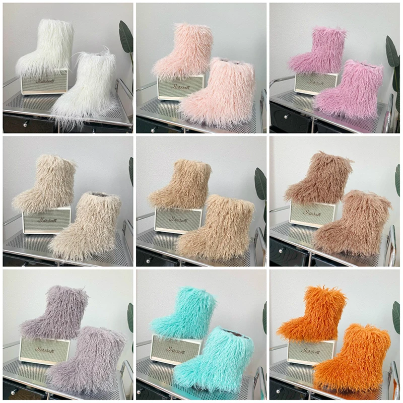 Chic Harajuku Y2k Girls Fashion Fluffy Furry Snow Boots Women 2023 Winter Thick Warm Outdoor Fur Boots Cute Lotita Boot Shoes