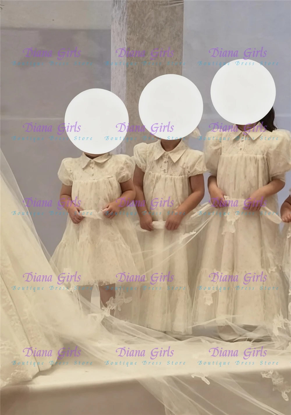 

Lovely First Communion Champagne Tulle Fluffy Applique Flower Girl Dress for Wedding Dresses Little Girl Party Birthday Gowns