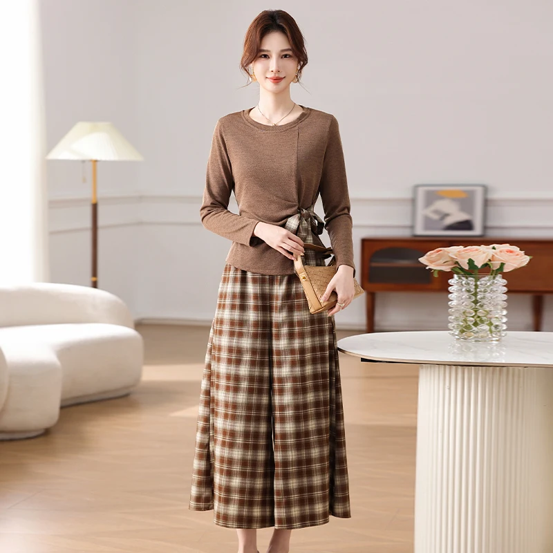 

Комплект для женщин среднего возраста: весенний наряд с длинным рукавом, широкие брюки и юбка, повседневный, удобный, осенне-весенний