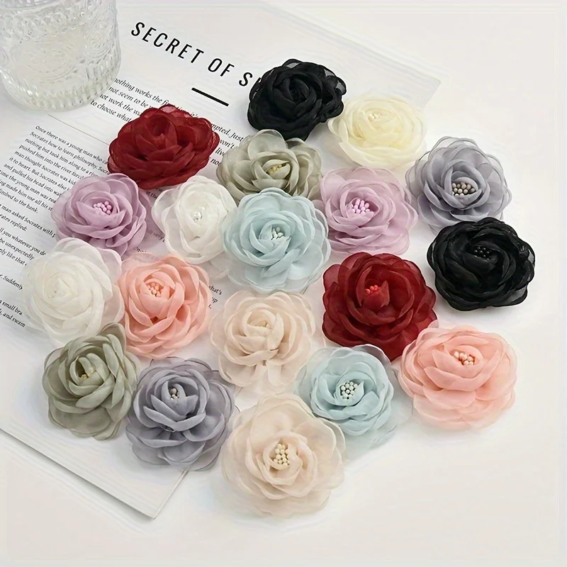 10pcs Artificial Simulation Flower - Mesh Woven Rose Petals 2.3-inch - DIY Clothing, Shoes, Hats - Decorative Headwear, Hair Acc