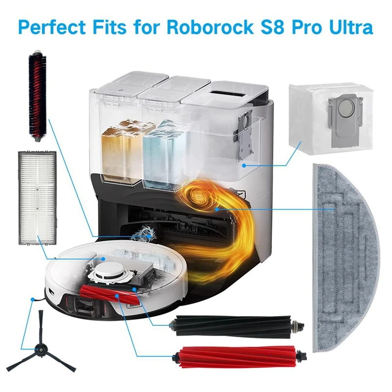 AB43 22-PCS-Accessories-Kit-For-Roborock-S8-Pro-Ultra-Robot--Vacuum-Parts--Roller-Side-Brushes-Filters-Mop-Cloths-Dust-Bags