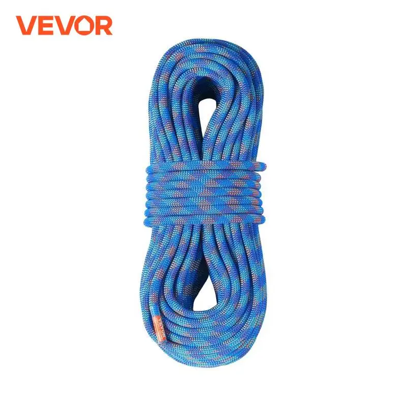 VEVOR 10.2mm Dynamic Climbing Rope 131-230ft Outdoor Rock Climbing Rope 25KN Breaking Tension Stretchable Fiber Rope with Hooks