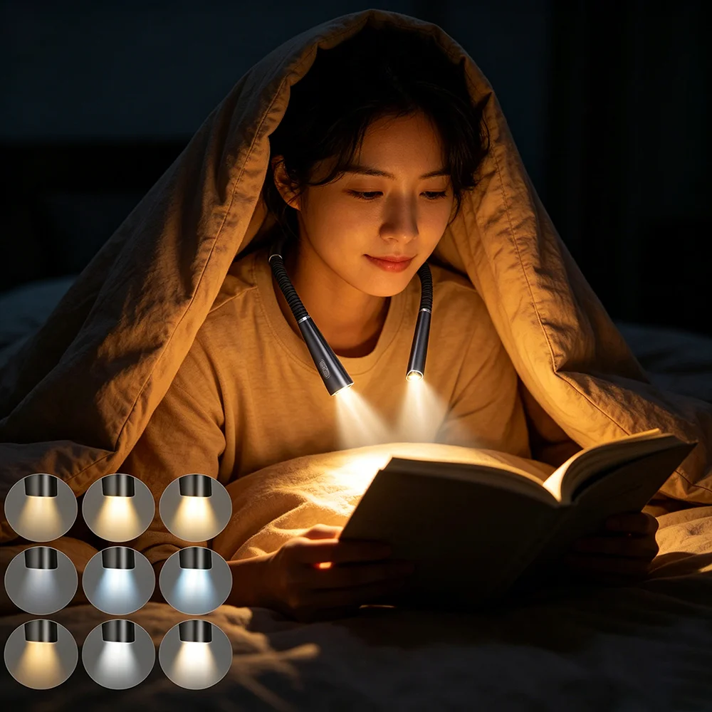 2026年フレキシブル折りたたみ式ブックライトハンズフリーledナイトライトポータブルusb充電式読書用ネックライト三色ライト人気商品
