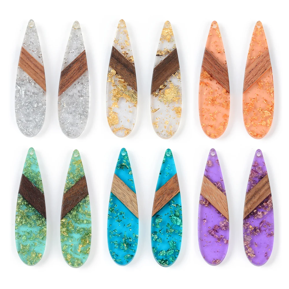 6PCS Teardrop Resin Walnut Large Pendant Two tone Pendant Earrings Jewelry Making Necklace Keychain DIY Craft Accessories