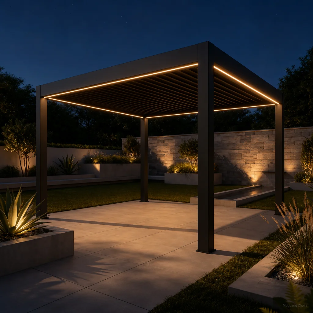 Villa Assembled Outdoor Aluminum Alloy Pavilion Anodizing Rainproof Wear Resistant Gazebo Equipped with LED Lights Party Pergola
