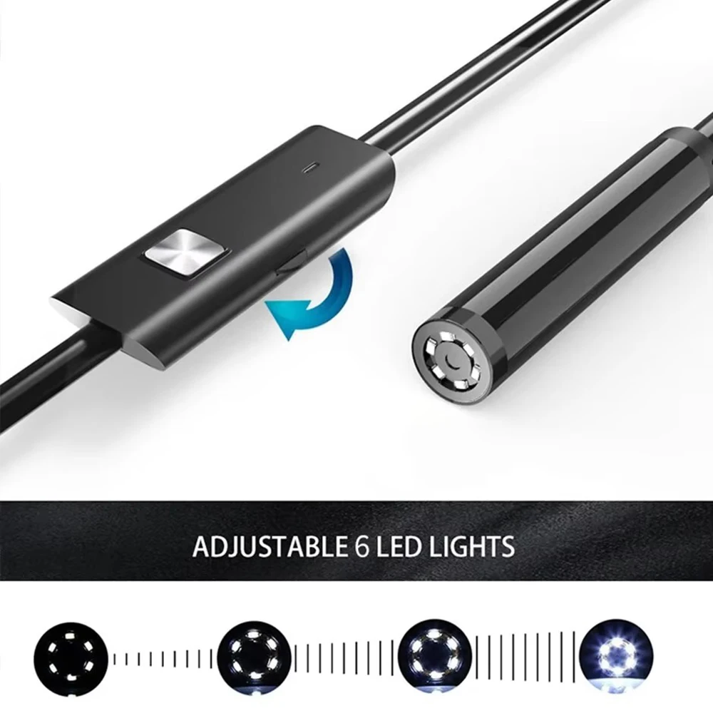7.0MM Type-C Endoscope Camera IP67 Waterproof with 6 Adjustable LEDs USB Android Flexible Inspection Borescope for Phone PC