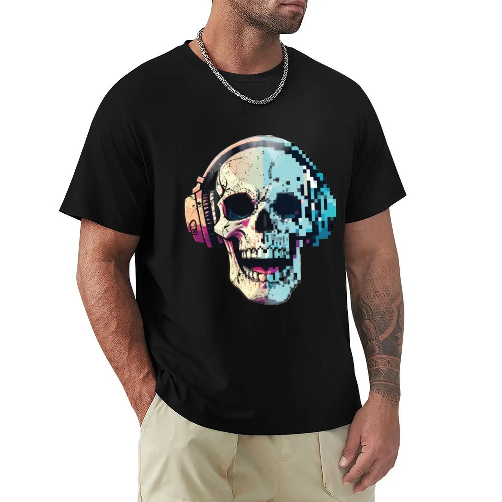 

half pixel skull T-Shirt cute tops graphic t shirt vintage cheap stuff mens t shirt graphic
