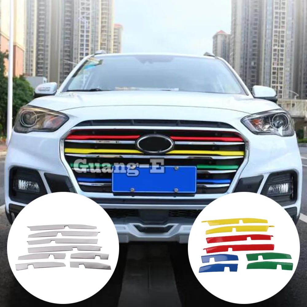 For Hyundai IX35 2018 2019 2020 Car Protect Detector ABS Plastic/Steel Trim Front Up Head Racing Grid Grill Grille Panel 2PCs