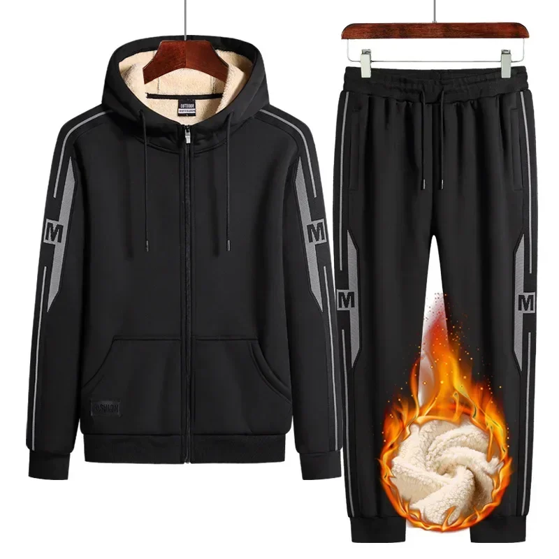 Plus Size 9xl Winter Men Sweat Suits Fleece Sportwear Suit Zipper Jacket + pants Warm Sports set tuta oversize spessa con cappuccio