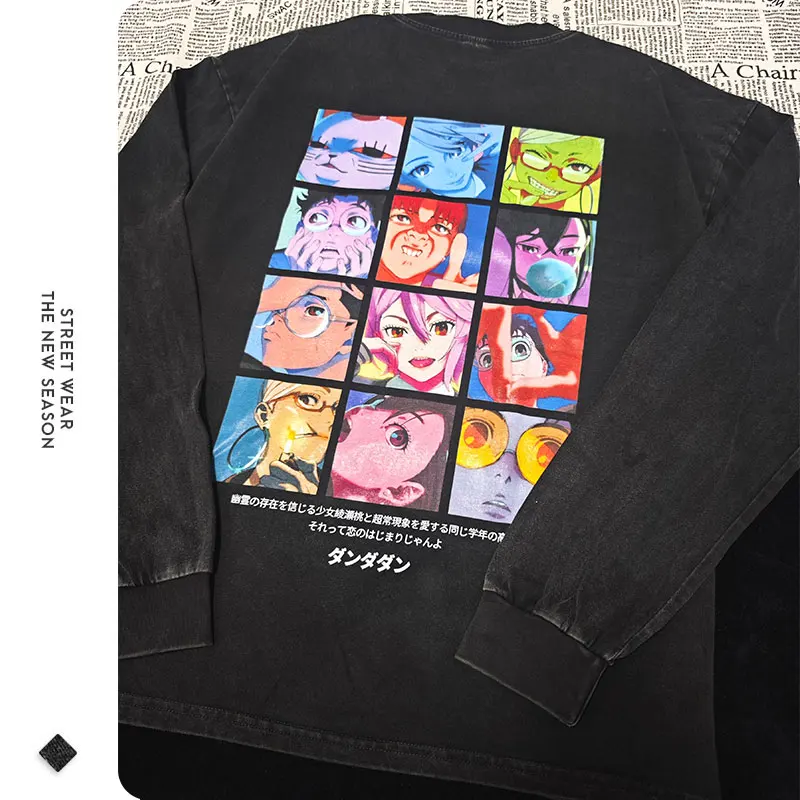 Anime Dandadan Sweater Vintage Washed Dan Da Dan Long Sleeve T Shirts Oversized Ayase Momo Sweatshirts Tops Tees 100% Cotton image 3