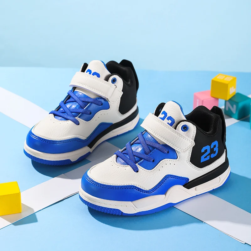A pair of children's four-season leather upper high-top platform shoes, wear-resistant casual shoes, sizes 30-36,QZ-2882