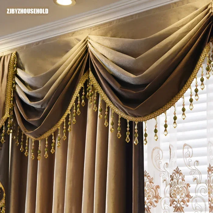 

Modern Window Curtains for Living Room Valance Bedroom Luxury European Style Thickening Shading Pure Color Italy Velvet Villa