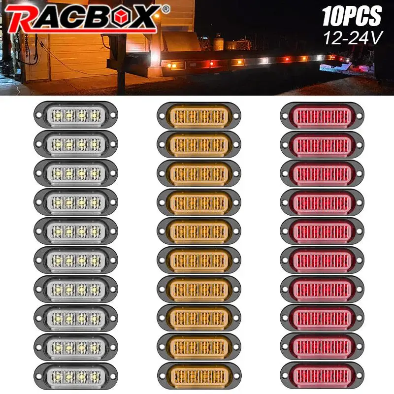 10pcs 4 LED Car Truck Bus Trailer led Side Marker light Yellow RED White Clearance Indicator lamp for Lorry boat tractor 12V 24V