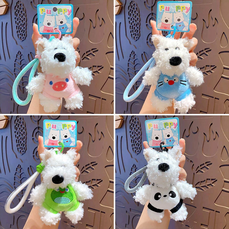 Creative Puppy Keychain Cute Small Dog Doll Plush Keychain Pendant Furry Puppy Stuffed Keyrings Backpack Decoration Accessories