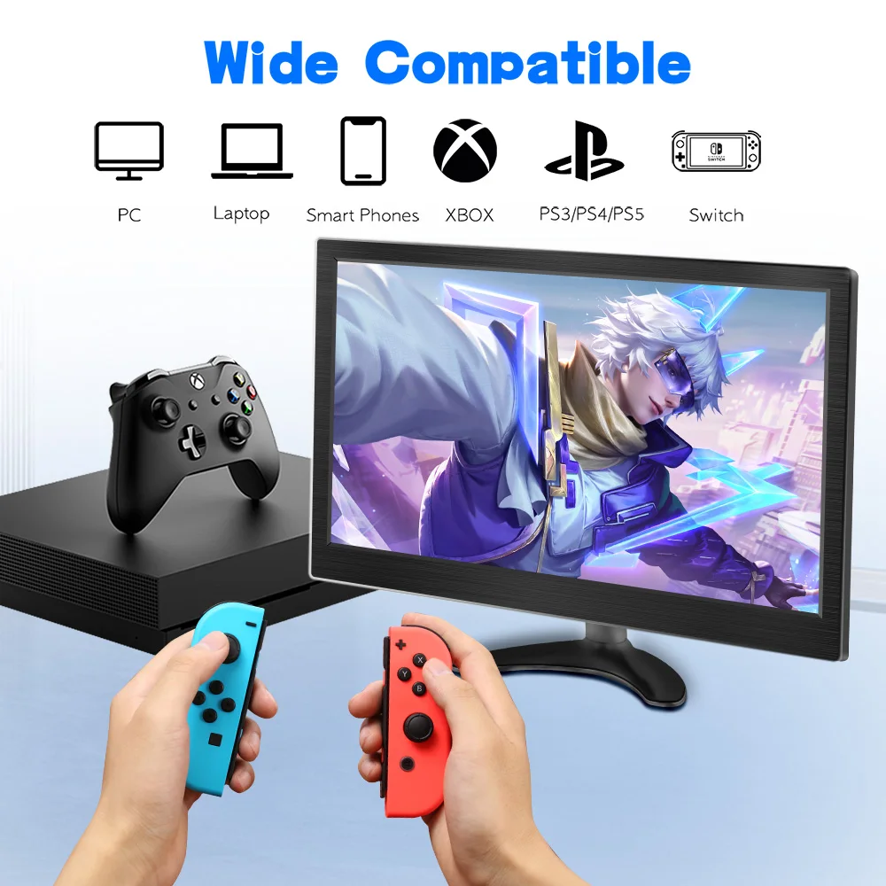 شاشة مراقبة صغيرة محمولة مع مكبرات صوت مزدوجة مدمجة HDMI VGA BNC مدخل لأجهزة الكمبيوتر المحمول CCTV Raspberry Pi Xbox PS3/4/5