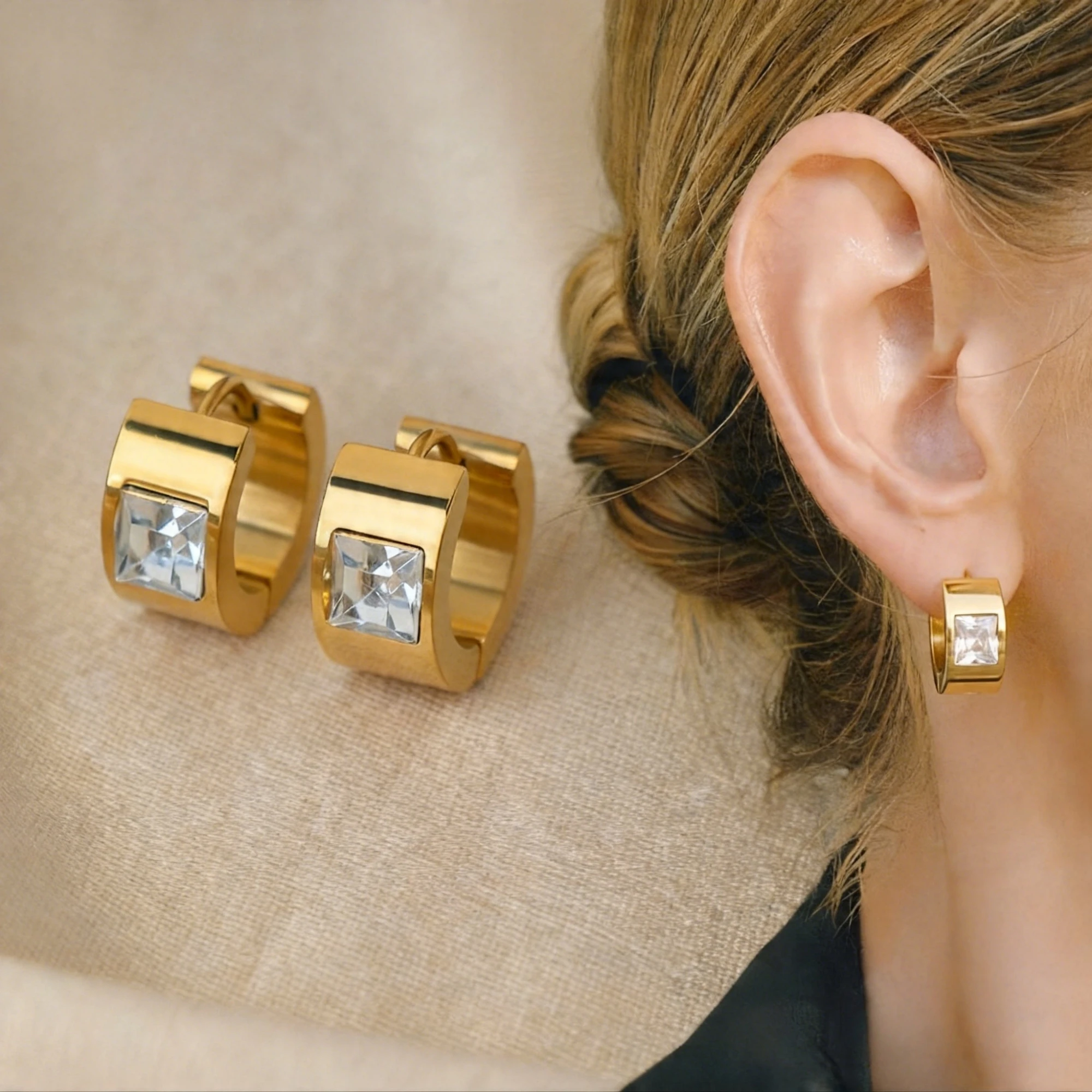 Minimalistischer Kristall-Zirkonia-Edelstahl-Ohrring, rund, schwarz, für Männer und Frauen, niedlicher romantischer Schmuck, Trend, neu – Detail 8