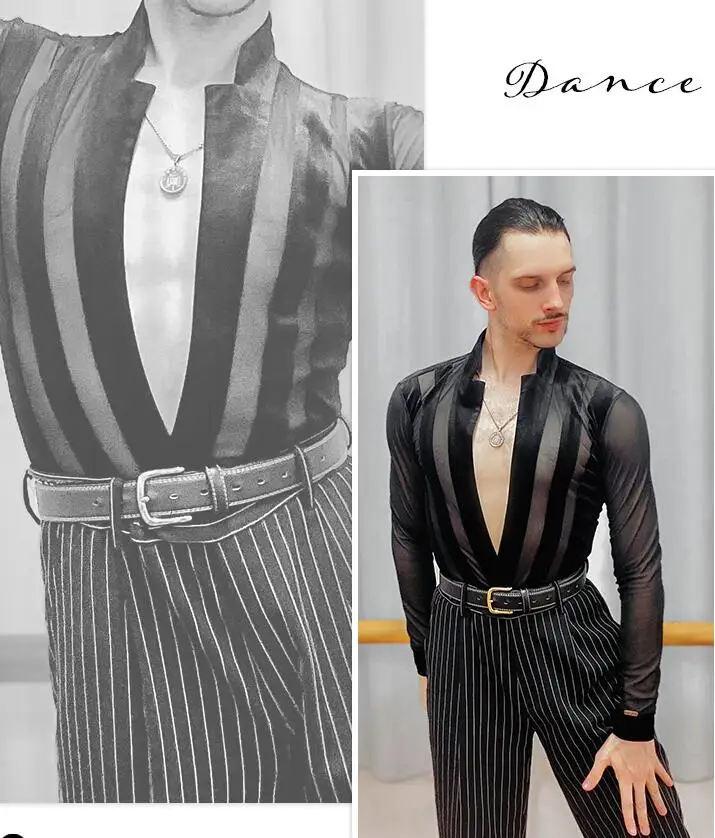 men Male latin ballroom pratice competition shirt  blouse Velvet material DL945