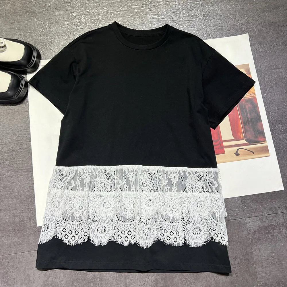 

High-quality 2026 new women's round-neck short-sleeved T-shirt, with lace decoration, fashionable and comfortable xy26414131