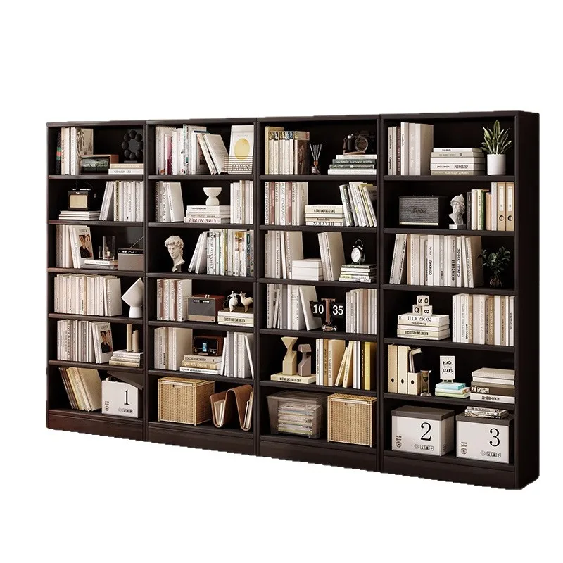 #Solid wood bookshelves, multi-layer shelves, floor-to-ceiling open full-wall integrated storage cabinets, combined bookcases