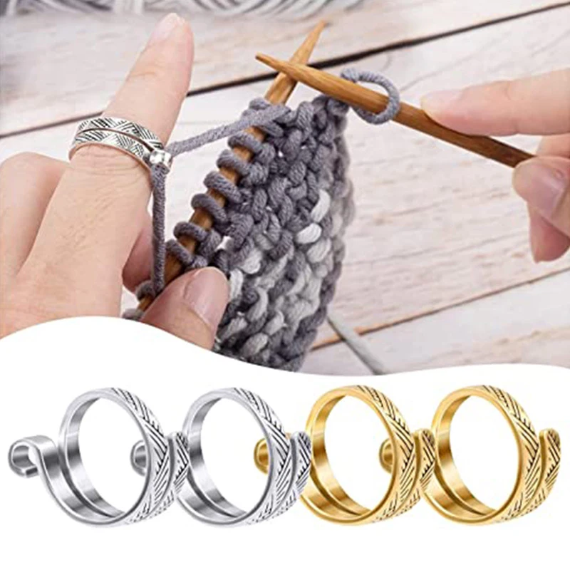 Knitting Tools Ring Crochet Loop Knitting Finger Wear Thimble Yarn Guide Gold Silver Adjustable Open Tools Sewing Accessory