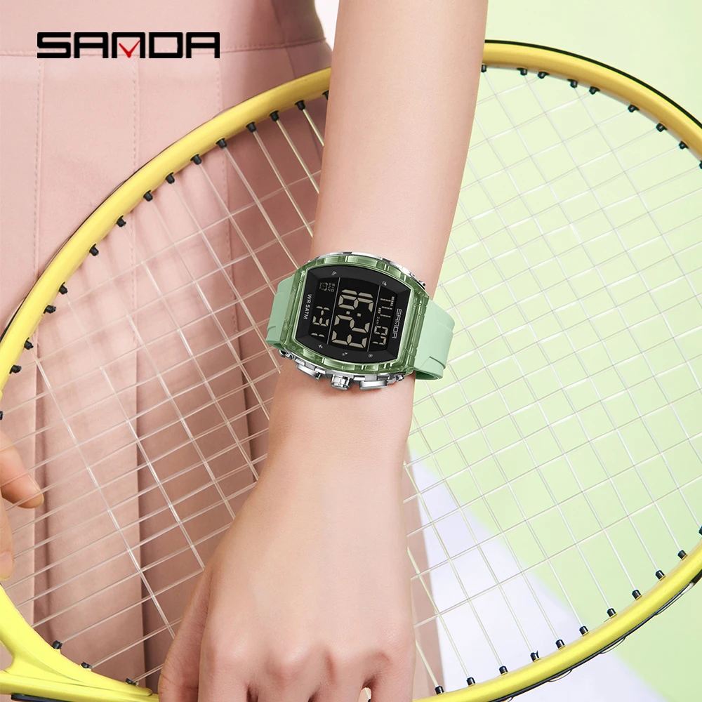 SANDA 6286 waterproof alarm clock men brand's new electronic watch digital multifunctional fashion trend men's watch silicone