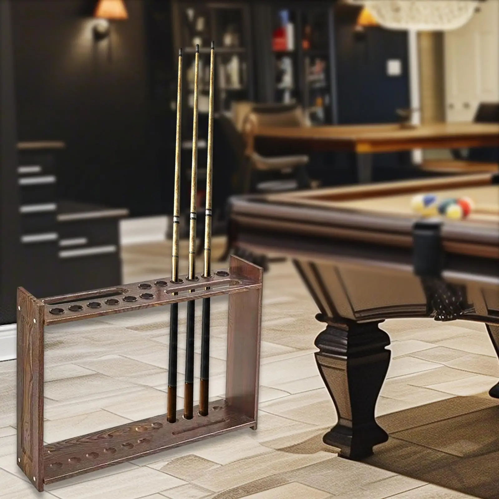 Pool Cue Rack Wooden Floor Standing Rack Holder for Billiard Cue Stick Storage Billiards Club Bar Home Decor view 6