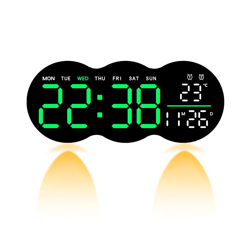 Nieuwe multifunctionele digitale LED-wandklok voor de woonkamer, met verlichting, alarm en temperatuurweergave, en als wandlamp te gebruiken.