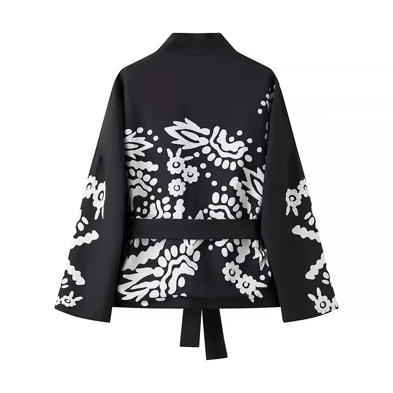 2024 autumn new women\'s fashion versatile casual temperament long sleeved printed jacket with belt