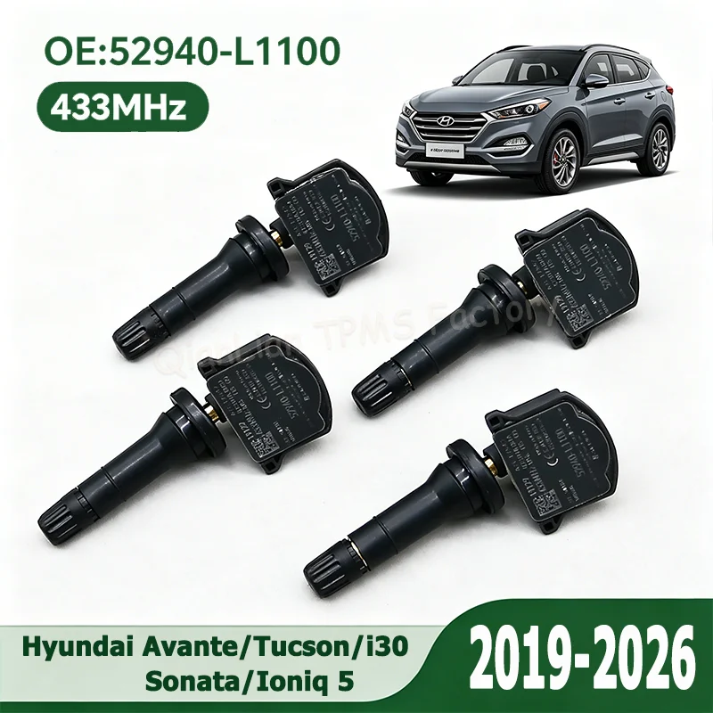

4pcs 52940-L1100 Tyre Pressure Sensor For Hyundai Elantra Ioniq 5 Santa Cruz Sonata Tucson 433MHz 52940L1100 TPMS Tire Sensor
