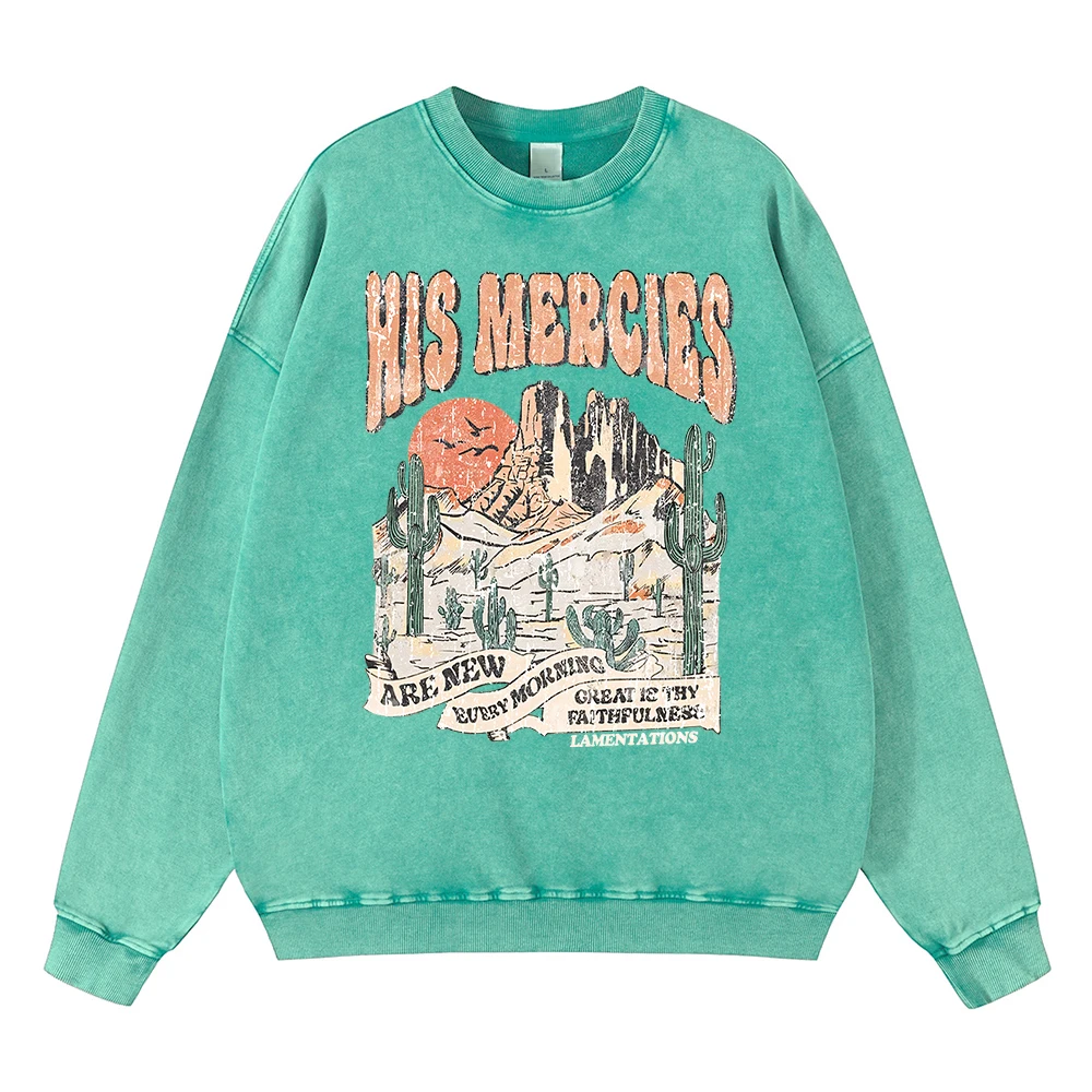 

Vintage Distressed Washing His Mercies Are New Every Morning Men Hoodie Cotton Sweatshirt Fashion Oversize Loose Autumn Hoodies