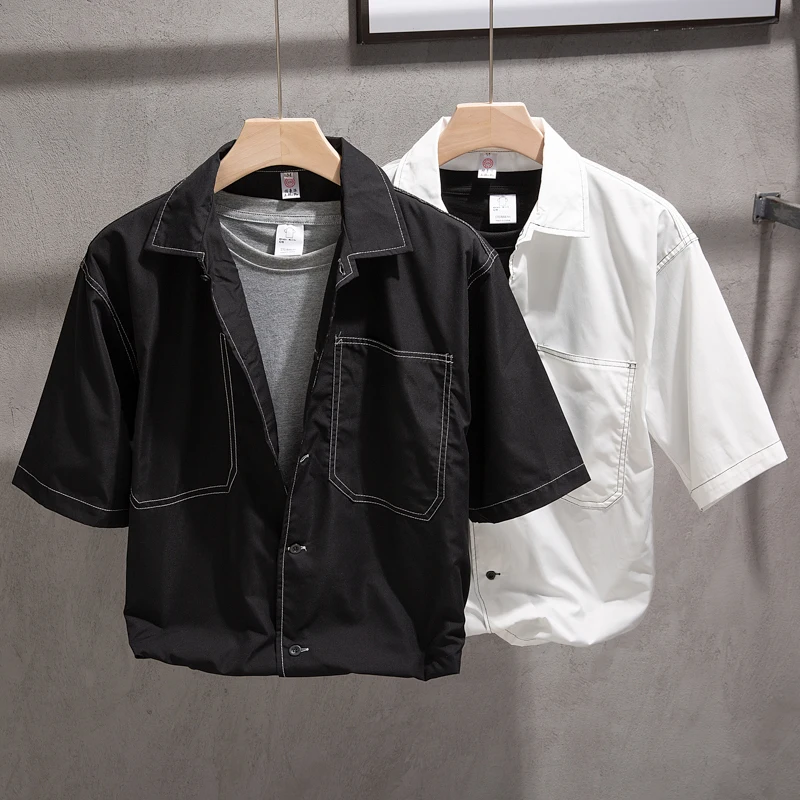 

Loose Fit Men's Shirt Five-Quarter Sleeve Thin Summer Casual Workwear Pocket Design Fashionable Youthful Style Iron-Free
