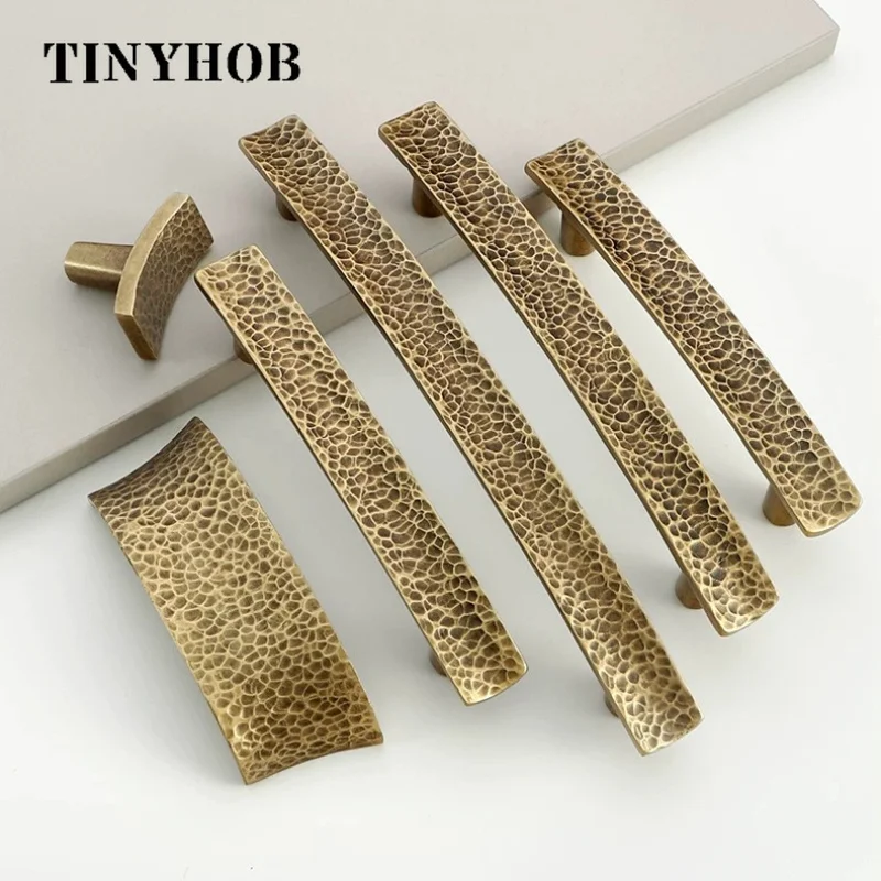Tinyhob Solid Brass Handmade Hammer  Art Deco Retro Antique Bronze Industrial Style Cabinet Wardrobe Drawer Handle T-bar Pull