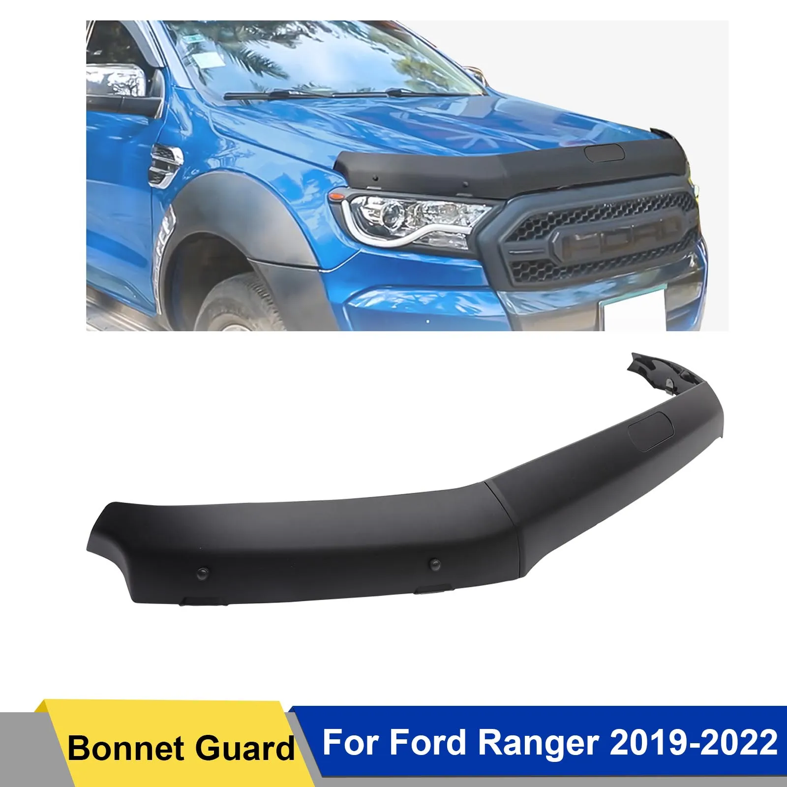 Bug Shield Bonnet Guard Hood Protector for Ford Ranger Wildtrak T8 2019 2020 2021 2022 XLT XLS XL 3PCS/ Set Black Car Styling