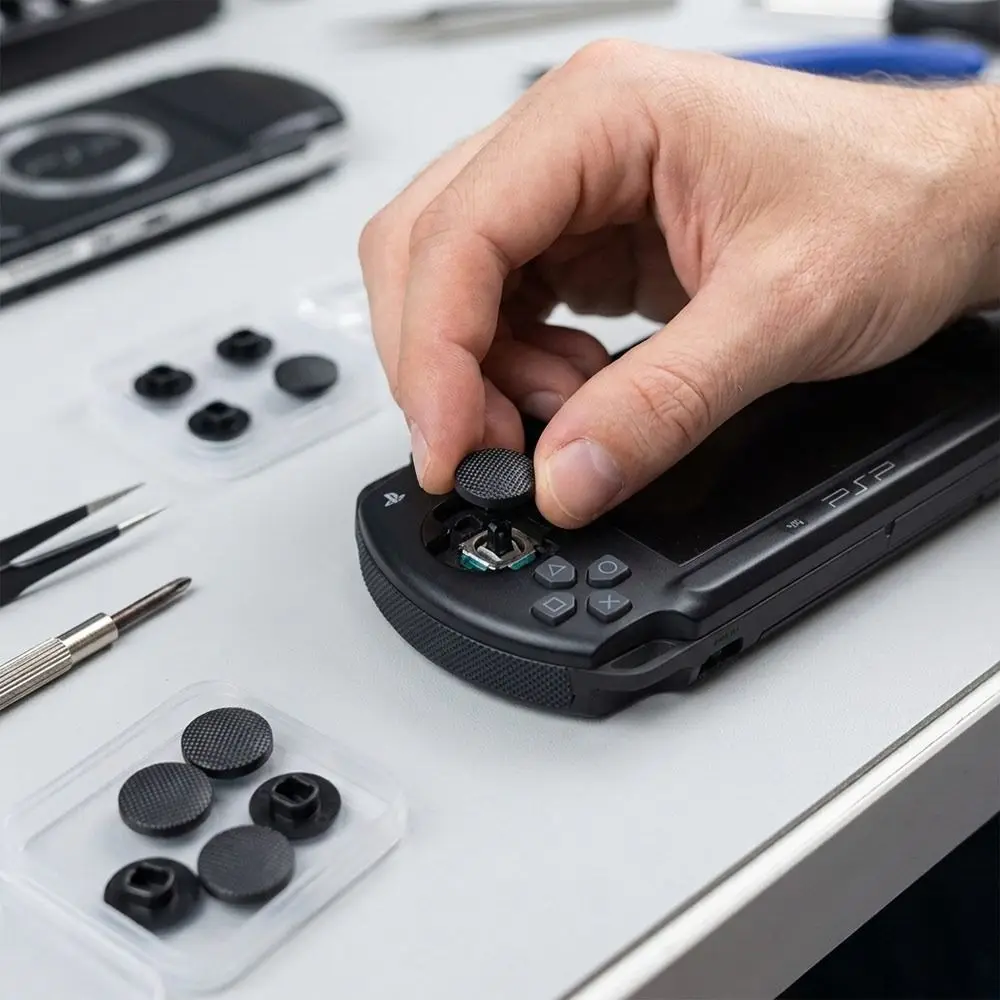 10PCS Plastic Joystick Caps Black Textured Surface Analog Stick Caps Replacement Mushroom Shape for PSP 1000 Game Console