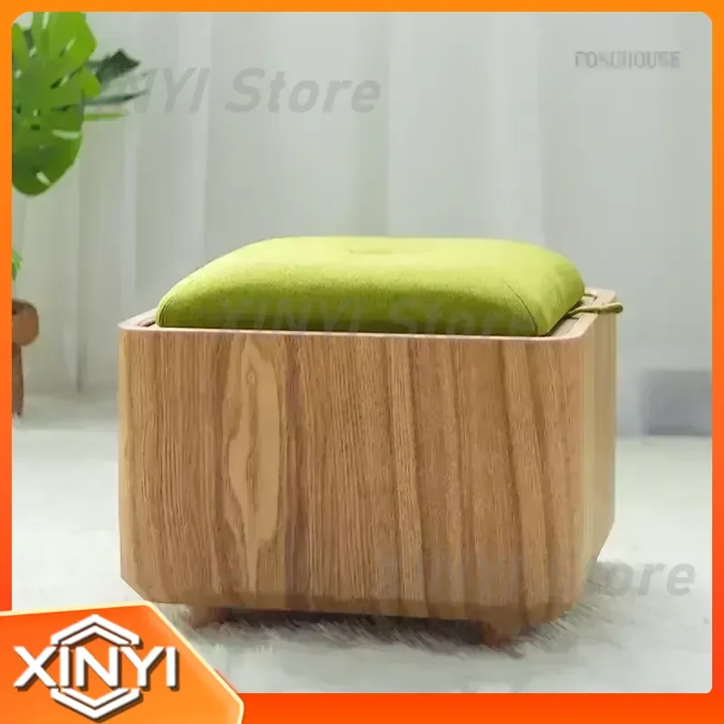 Solid Wood Hallway Porch Shoe Changing Stool for Dormitory Household Living Room Low Ottoman Storage Footstool Furniture