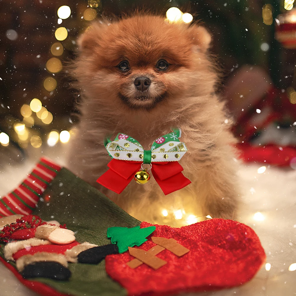 

Christmas Pet Collar Adjustable Cat Dog Collar Cute Bowknot Bell Pendant Soft Comfortable Fashionable Christmas Gift