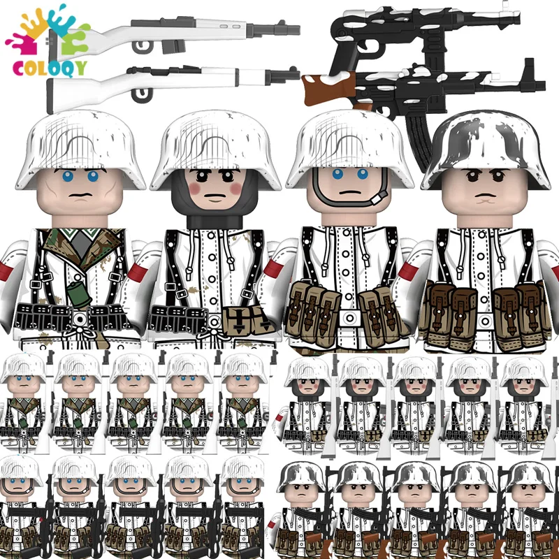 

Детские игрушки, 10 шт./лот, белые зимние солдатики, строительные блоки, мини-фигурки времен Второй мировой войны, игрушки на день рождения для детей, подарки на день рождения