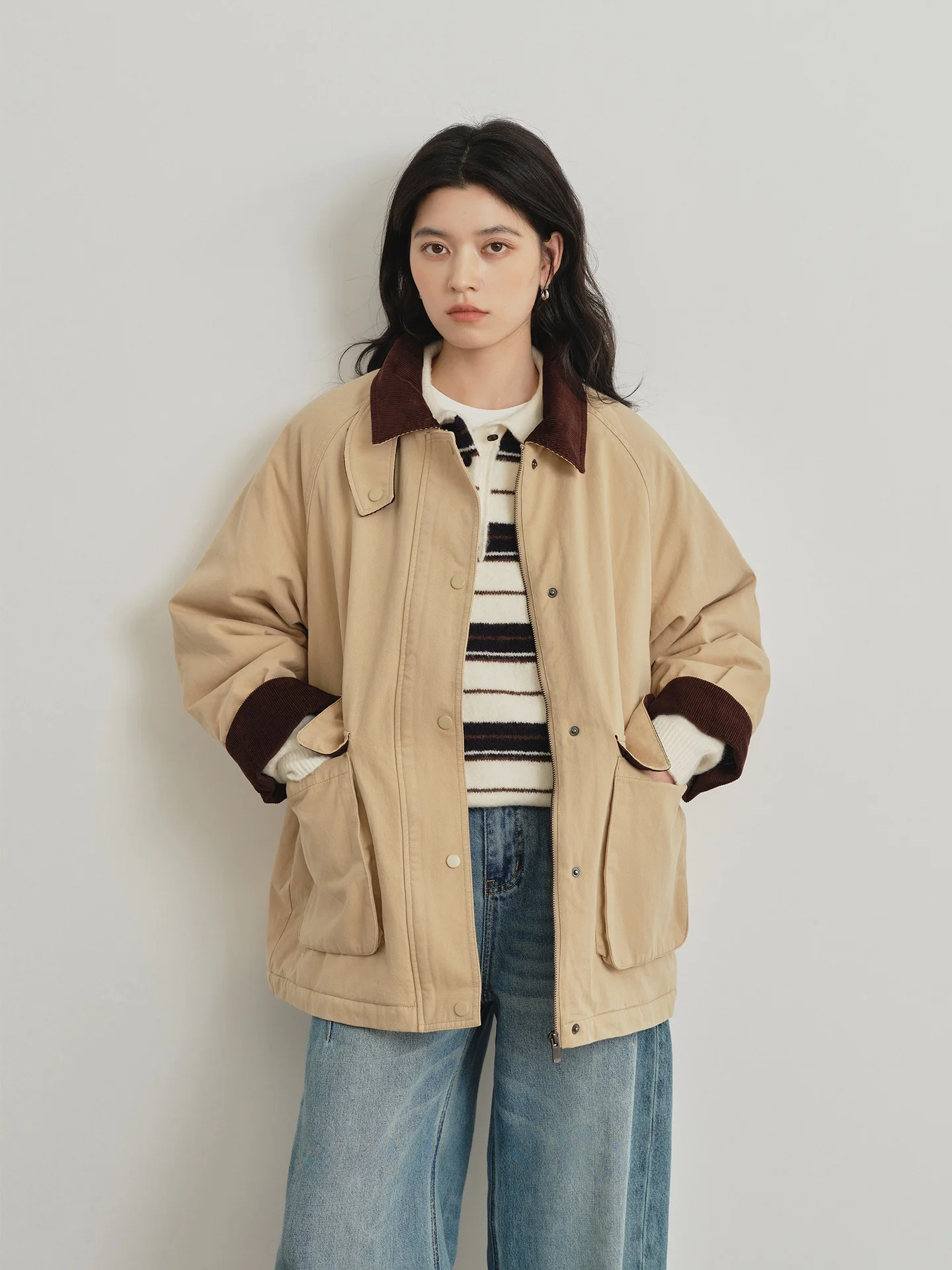 

Gansen Cotton Workwear Jaet Thiened Corduroy Winter Coat with ket Design Warmth Assurance Long Sve Zipper Closure