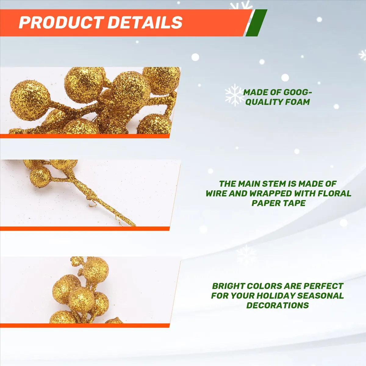 【ELEVATE LIFE】20 Pc Artificial Berry Stems, 7.5 Inches Christmas Glitter Berries Stems,Artificial Christmas Picks for Xmas Tree(