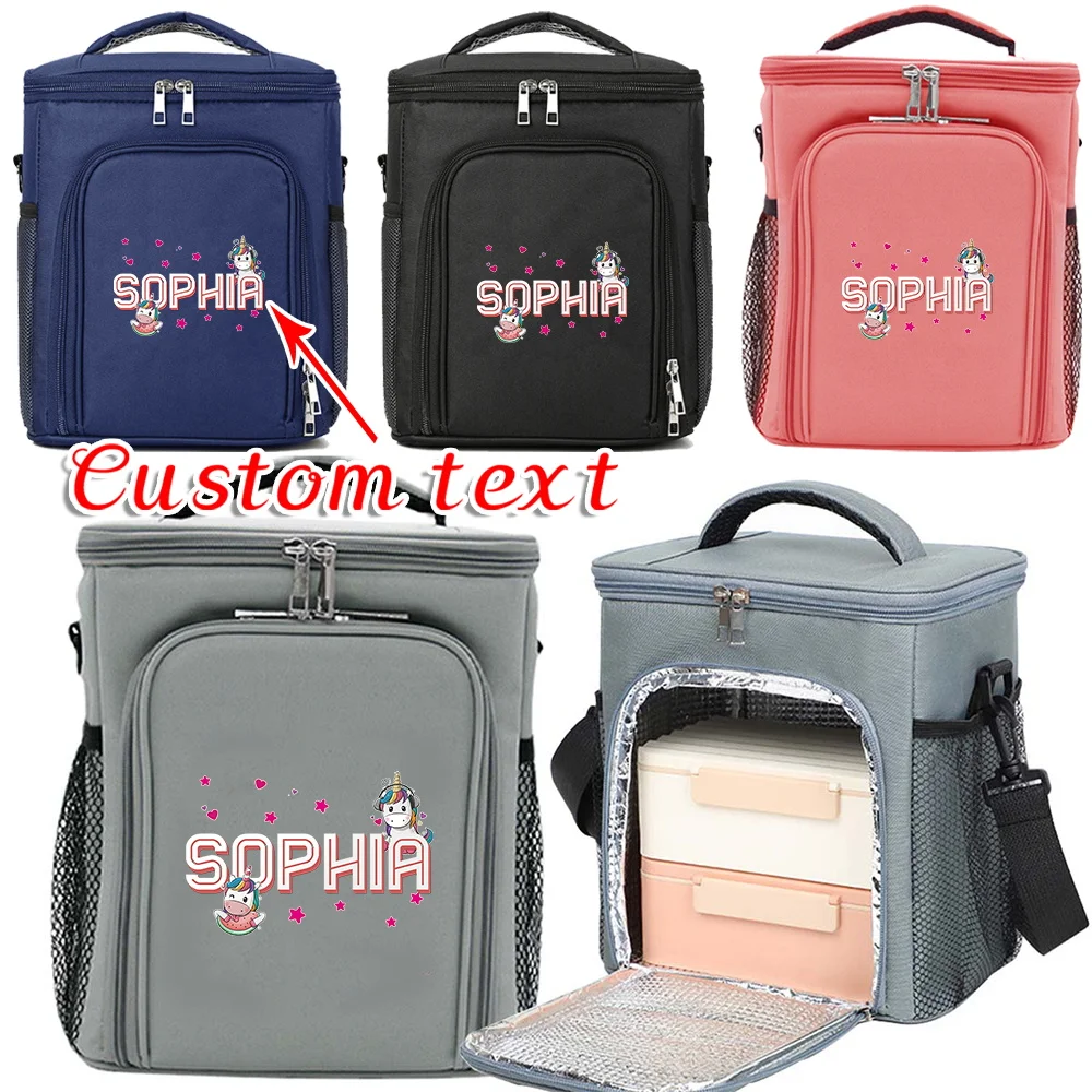 Customized Name Double Layer Lunch Bag Insulated Bento Bag Portable Large Capacity Double Layer Bento Bag Cartoon Series