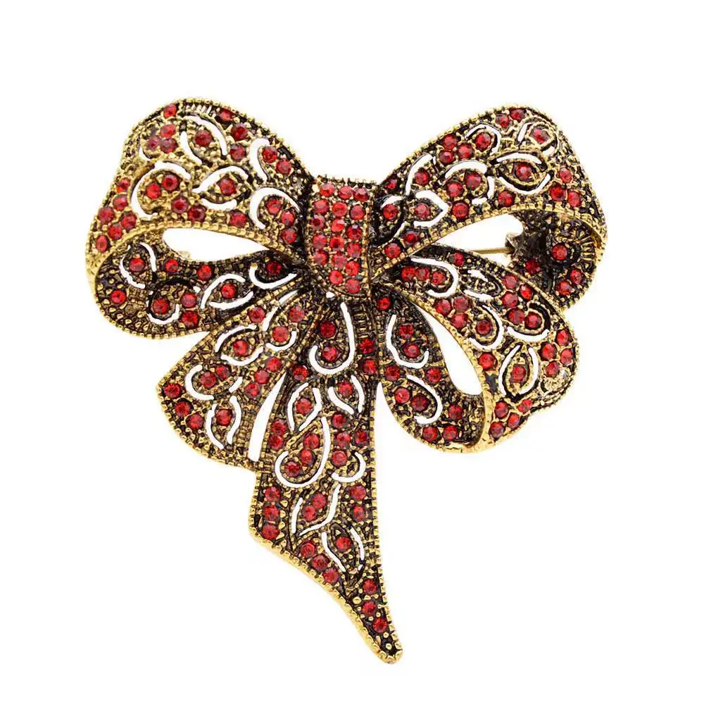 TRPOPSYN Blue Rhinestone Bowknot Brooches For Women Vitage Metal Flower Weddings Party Office Brooch Pins Gifts