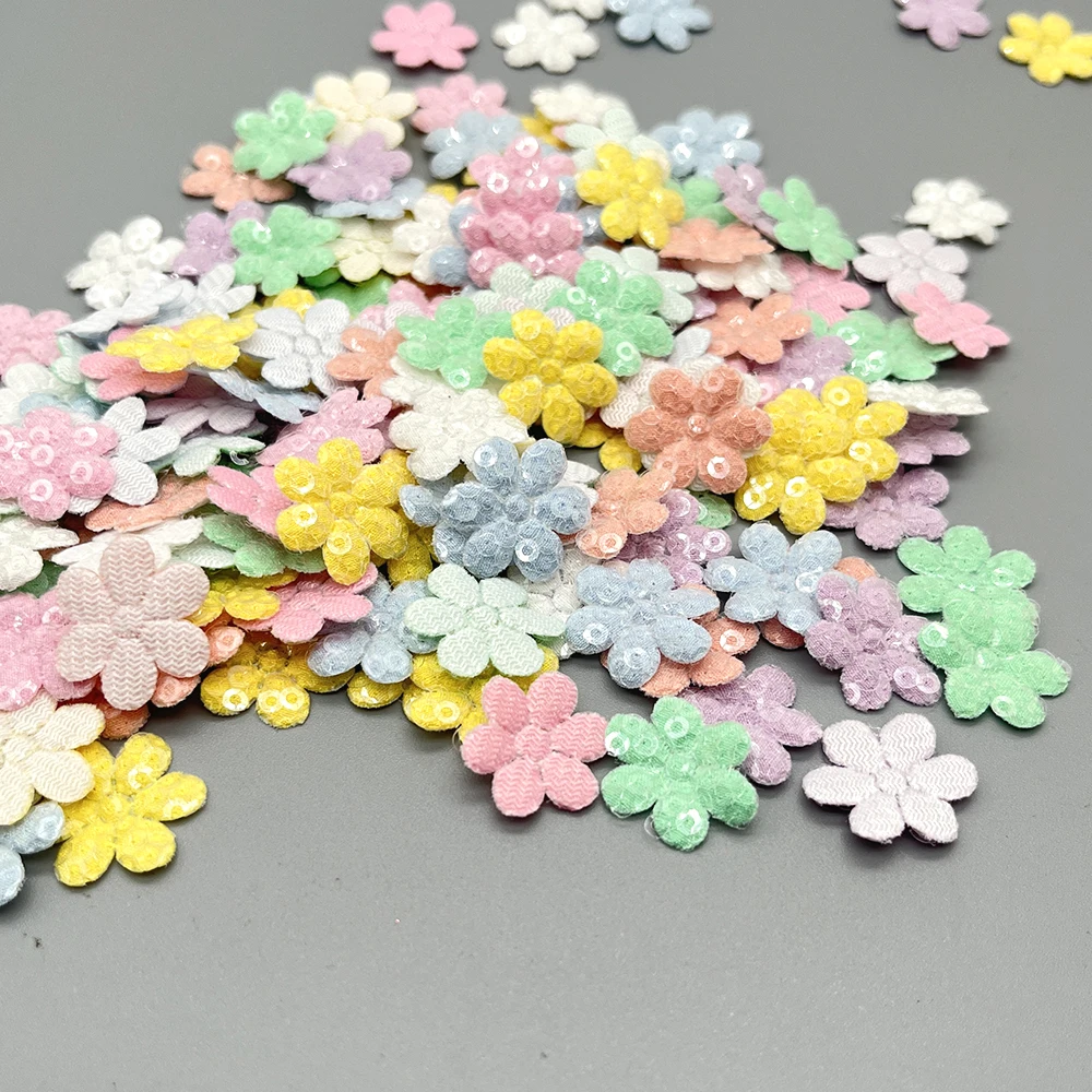 100Pcs Mix Cloth Fabric sequin Patches Spring Flower Appliques for Girl Clothes Craft Sewing Supplies DIY Clips Bow Card Making