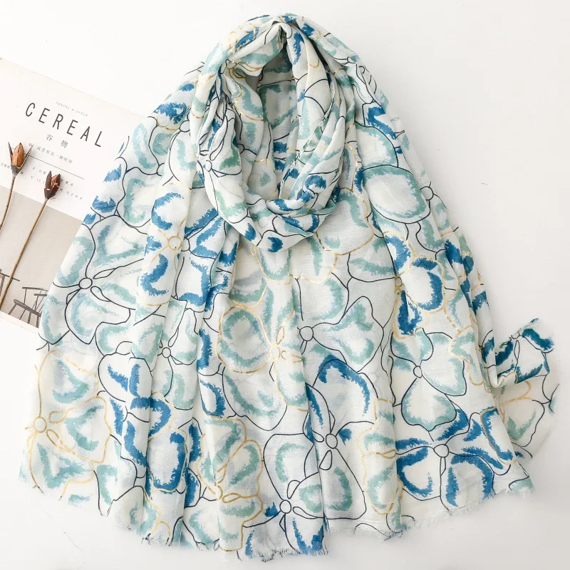2026 Lurex Glitter Petal Floral Fringe Viscose Soft Scarf Cotton Shawls Women Perfect for Travel Casual Muslim Hijab 180*90Cm