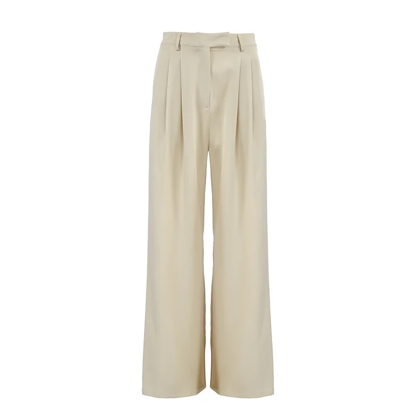 ركاب تنوعا الكاكي السراويل واسعة الساق الربيع فضفاض مطوي البدلة السراويل الملابس النسائية بالجملة