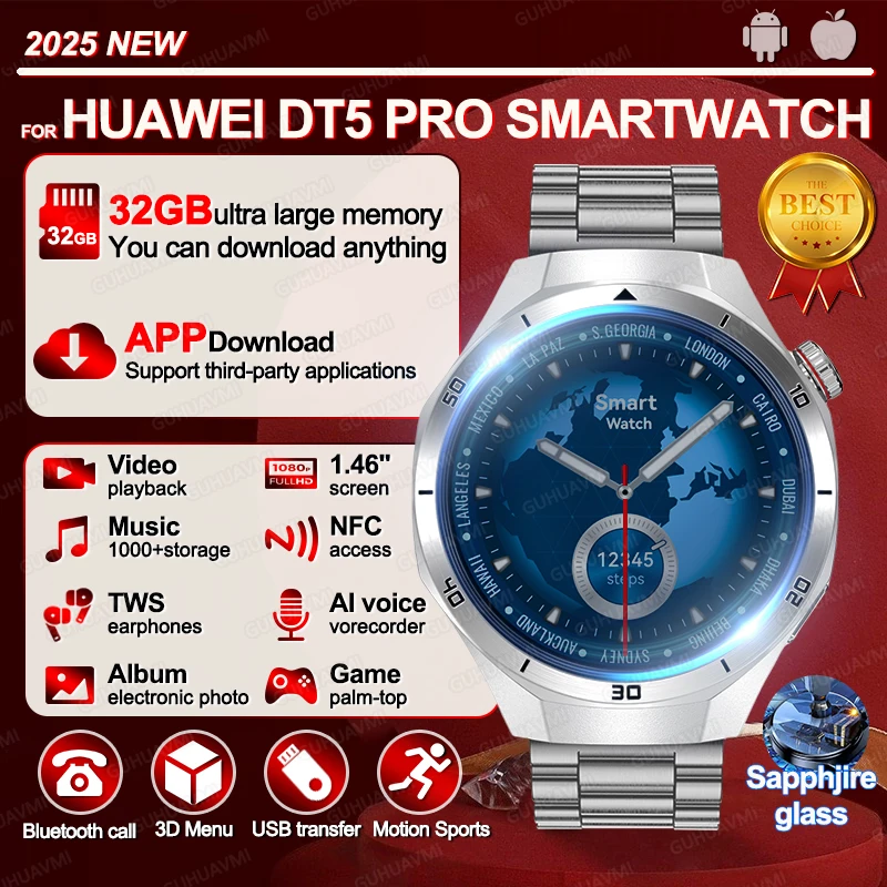 

2025New For Huawei 32GB Memory App Download Smartwatch NFC Video Play Music Electronic Album 3D Menu Bluetooth Call Sports Watch