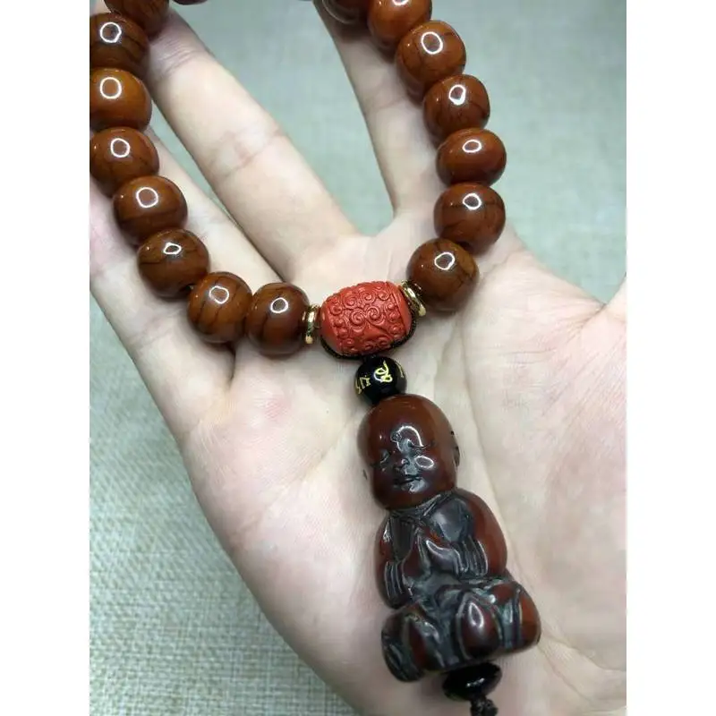 Tibetan-Style Cultural Artifact: Old Yak Bone Three-Eye Dzi Bead , Running Ring , Little Monk Bracelet