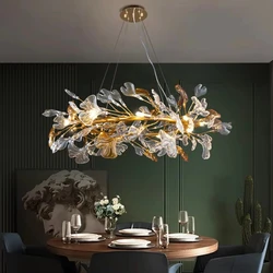 Nordic Design Chandeliers Glazed Glass Leaves Pendant Light for Hotel Living Dining Room Bedroom Art Lobby Decoration Chandelier