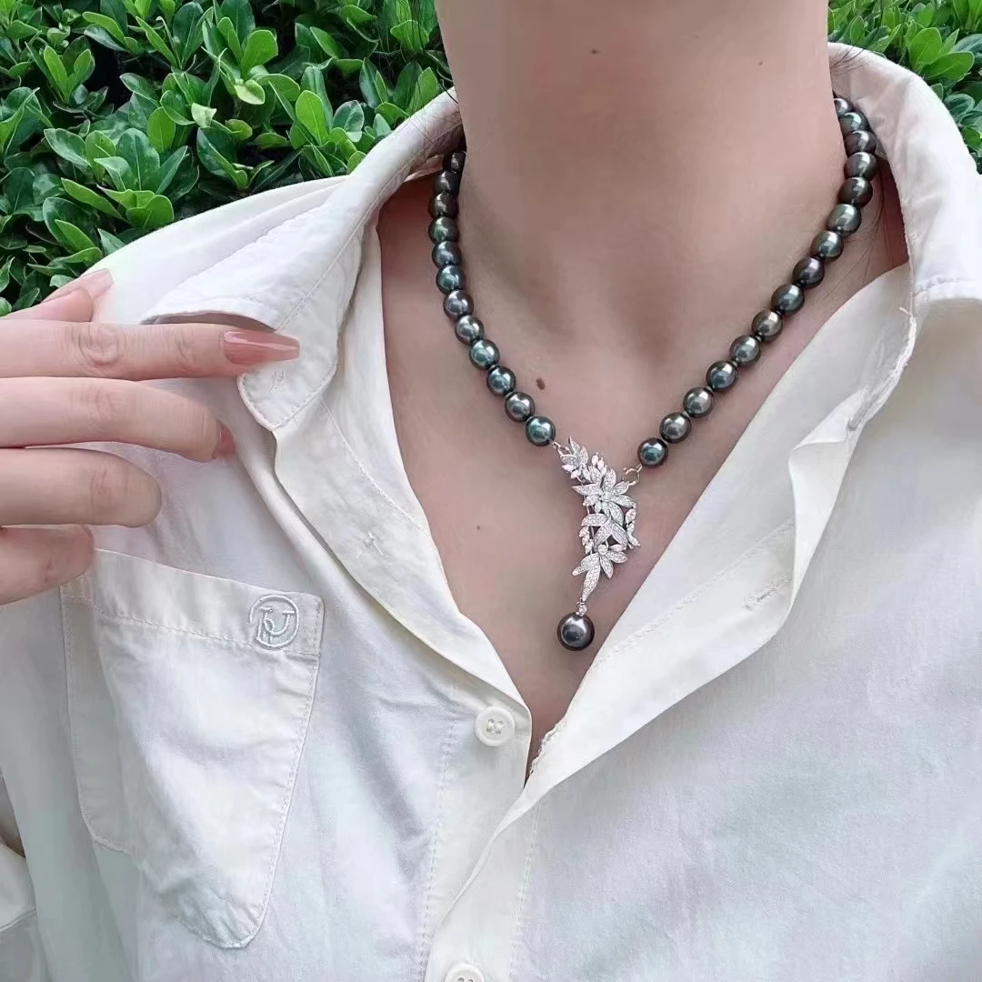 

New design pearl necklace AAAA 8-9mm natural South Sea round pearl pendant necklace 925S 18 inch brooch chest flower dual-use