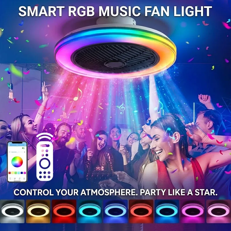RGB Ceiling Fan Lights Colorful Intelligent Remote Control S