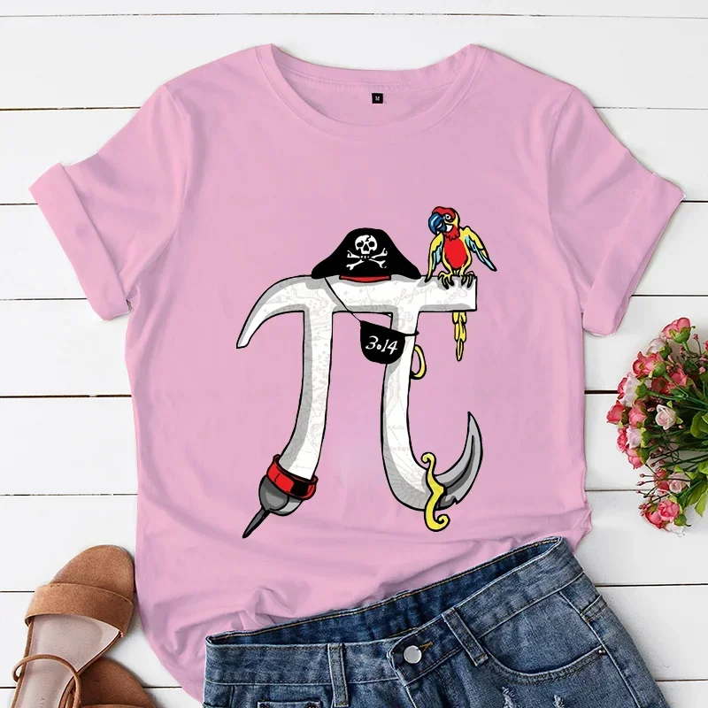 Pirate Pi Day Symbol Shirt Women Funny Cartoon T Shirt Y2K 90S Harajuku Graphic Ulzzang T-Shirt Aesthetic Top Tee Female Tshirts